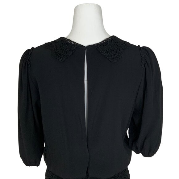 Maje Playsuit Romper 38 US/M Noir Black Lace Tiered Low Cut Back Short Sleeve - Picture 7 of 12